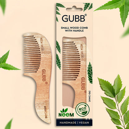 GUBB SMALL HANDLE NEEM WOOD COMB NWC-06