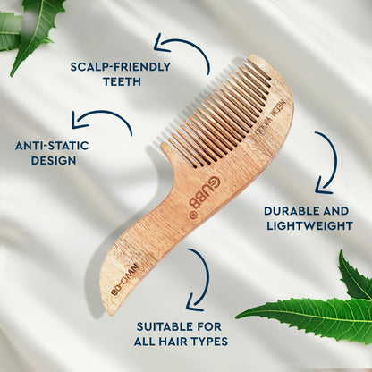 GUBB SMALL HANDLE NEEM WOOD COMB NWC-06