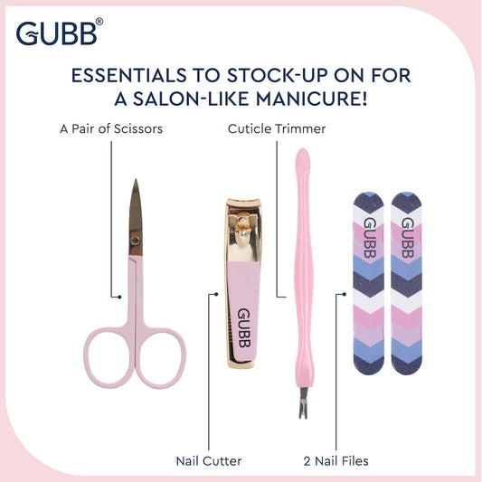 GUBB MANICURE SET-2PCS NAIL FILE +1PC CUTICLE TRIMMER+1PC NAIL CLIP+1PC SCISSOR+1PC ORGANIZER BAG