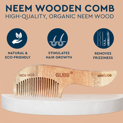 GUBB SMALL HANDLE NEEM WOOD COMB NWC-06