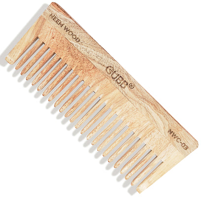 Wide Teeth Neem Wood Comb - Natural