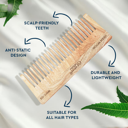 Wide Teeth Neem Wood Comb - Natural