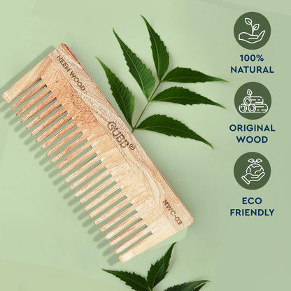 Wide Teeth Neem Wood Comb - Natural