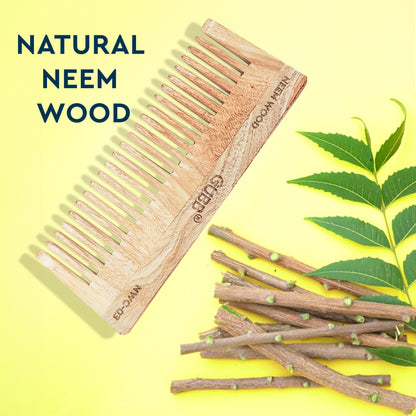 Wide Teeth Neem Wood Comb - Natural