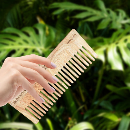 Wide Teeth Neem Wood Comb - Natural