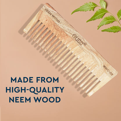 Wide Teeth Neem Wood Comb - Natural